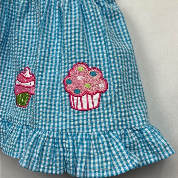 Emily Rose blue and white searsucker gingham cupcake appliqué Birthday dress - Picture 3 of 10
